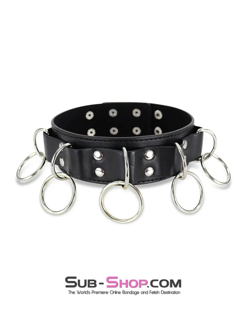 0971DL      Five Ring Dark Fantasy Bondage Slave Collar