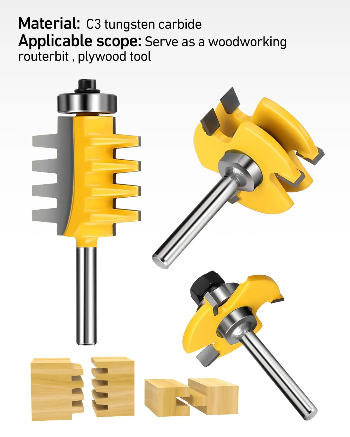 1/4-Inch Shank Tongue and Groove Router Bits Set & Reversible Finger Joint Router Bit, 3 Pack Router Bit Set, Woodworking Chisel Cutter for Density Boards, Solid Wood, MDF, Chipboard, Splints, Etc.