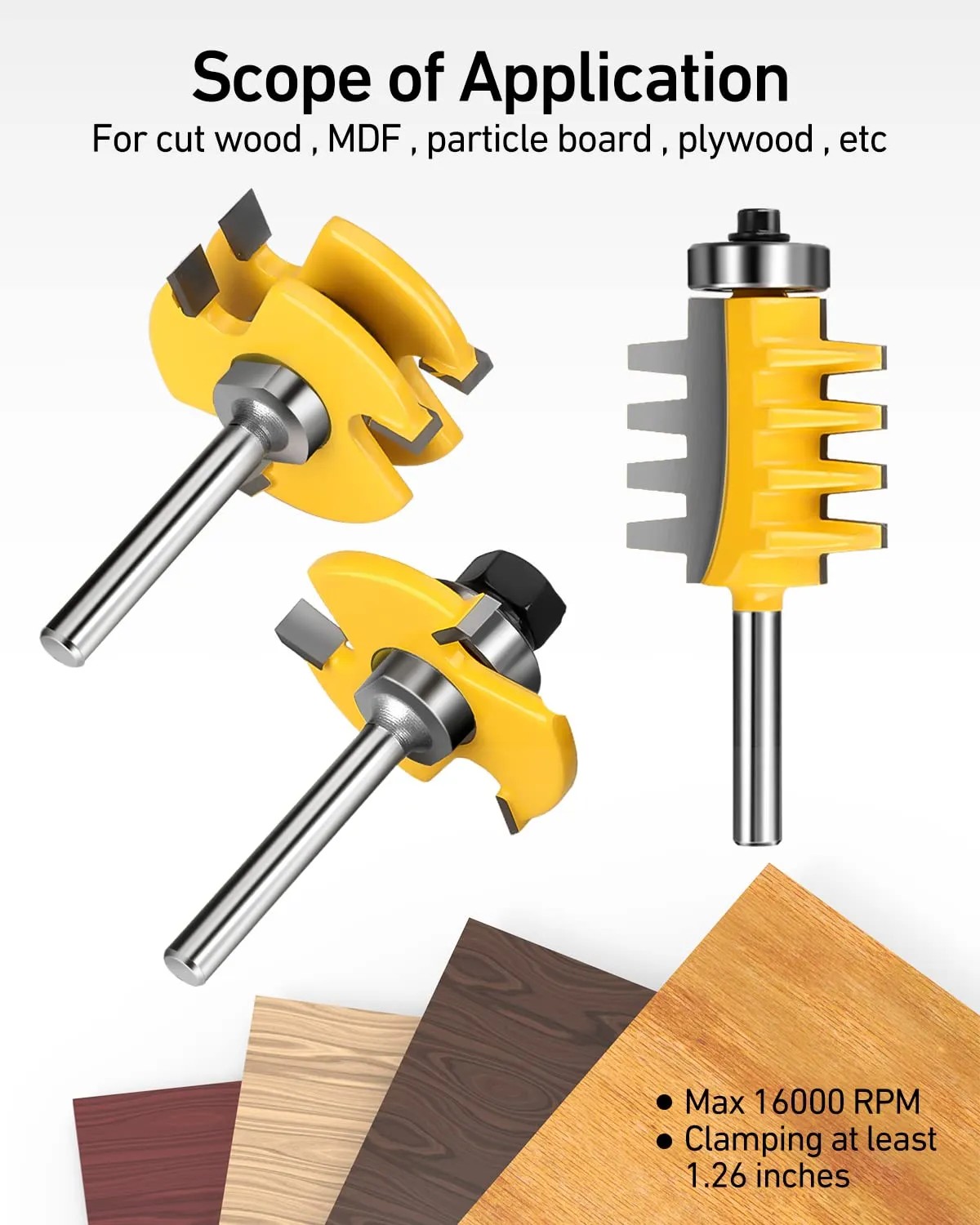 1/4-Inch Shank Tongue and Groove Router Bits Set & Reversible Finger Joint Router Bit, 3 Pack Router Bit Set, Woodworking Chisel Cutter for Density Boards, Solid Wood, MDF, Chipboard, Splints, Etc.