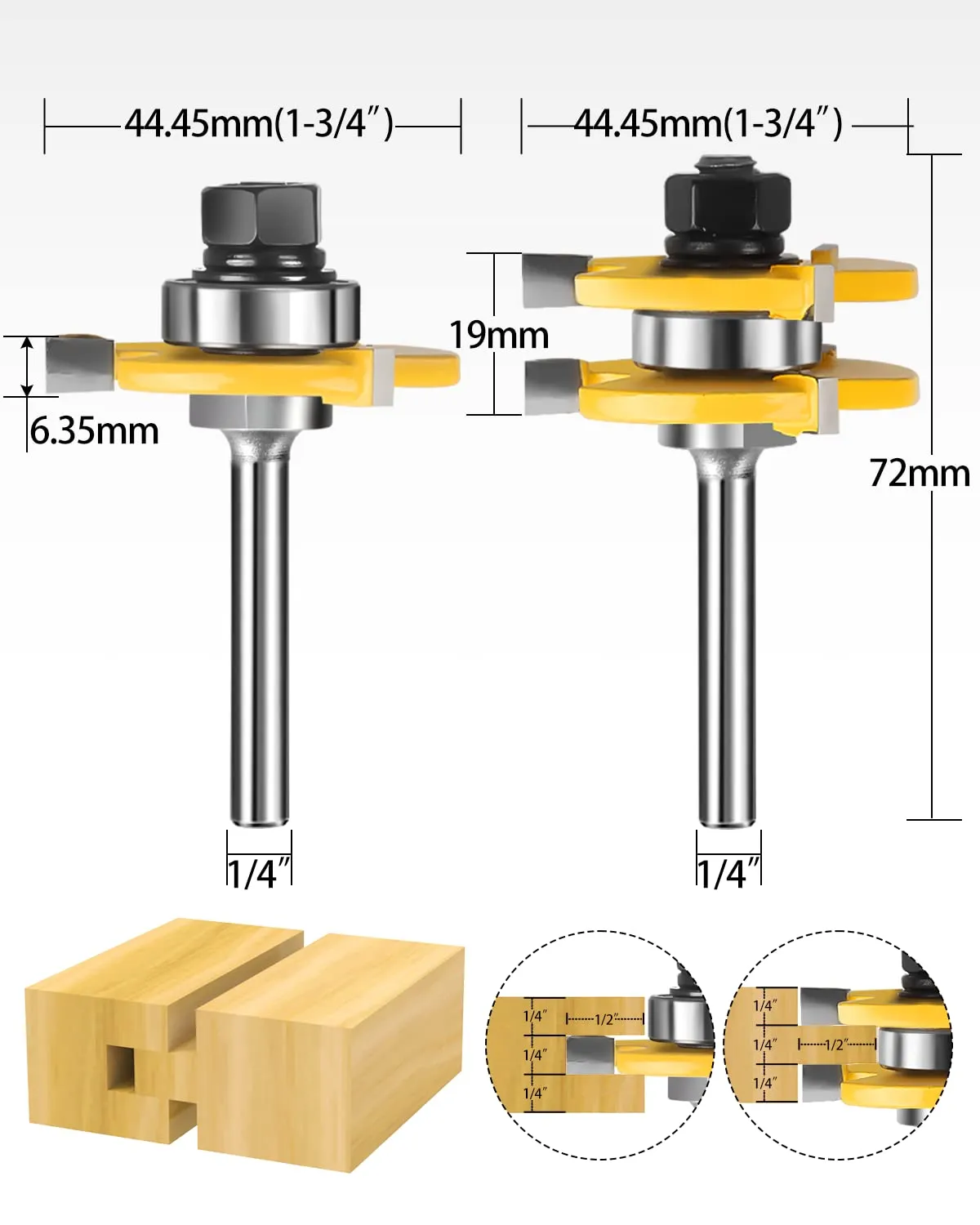 1/4-Inch Shank Tongue and Groove Router Bits Set & Reversible Finger Joint Router Bit, 3 Pack Router Bit Set, Woodworking Chisel Cutter for Density Boards, Solid Wood, MDF, Chipboard, Splints, Etc.