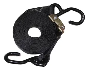 1" x 20 ft Heavy Duty Cam Buckle Tie Down Strap w/ Vinyl S Hooks | C120VS-BK