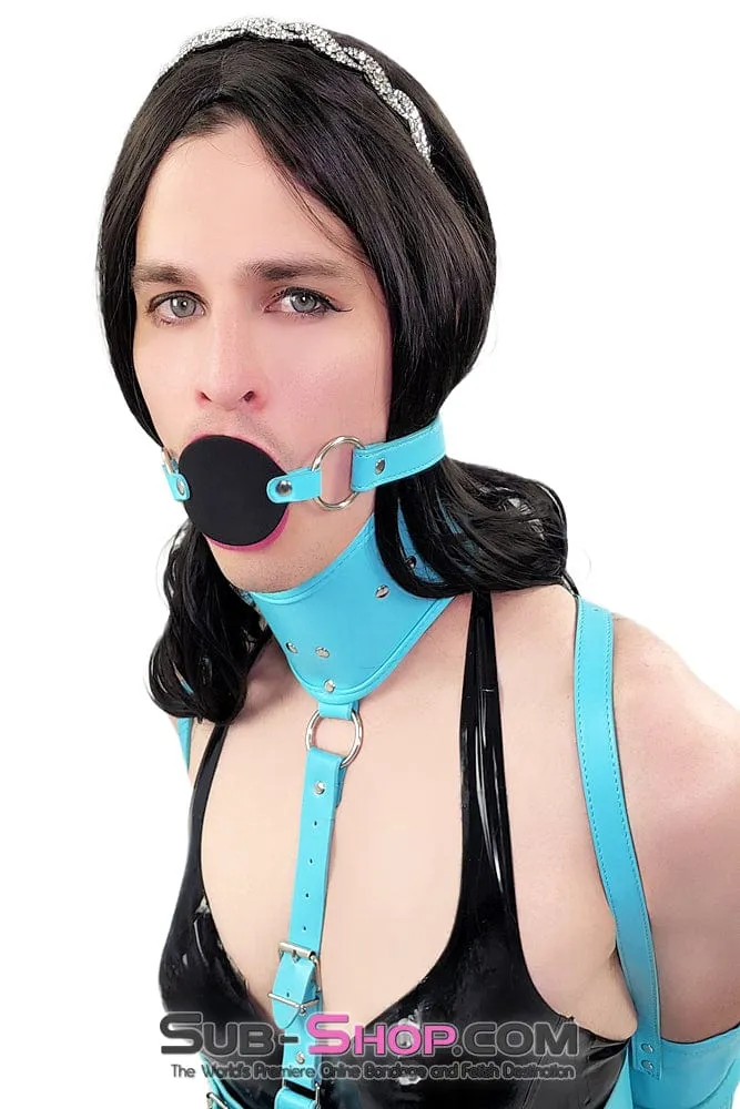 2362DL-SIS      Blow Job Trainer Sissy Training Locking Diamond Blue Silicone Pretty Sissy Slave Penis Gag