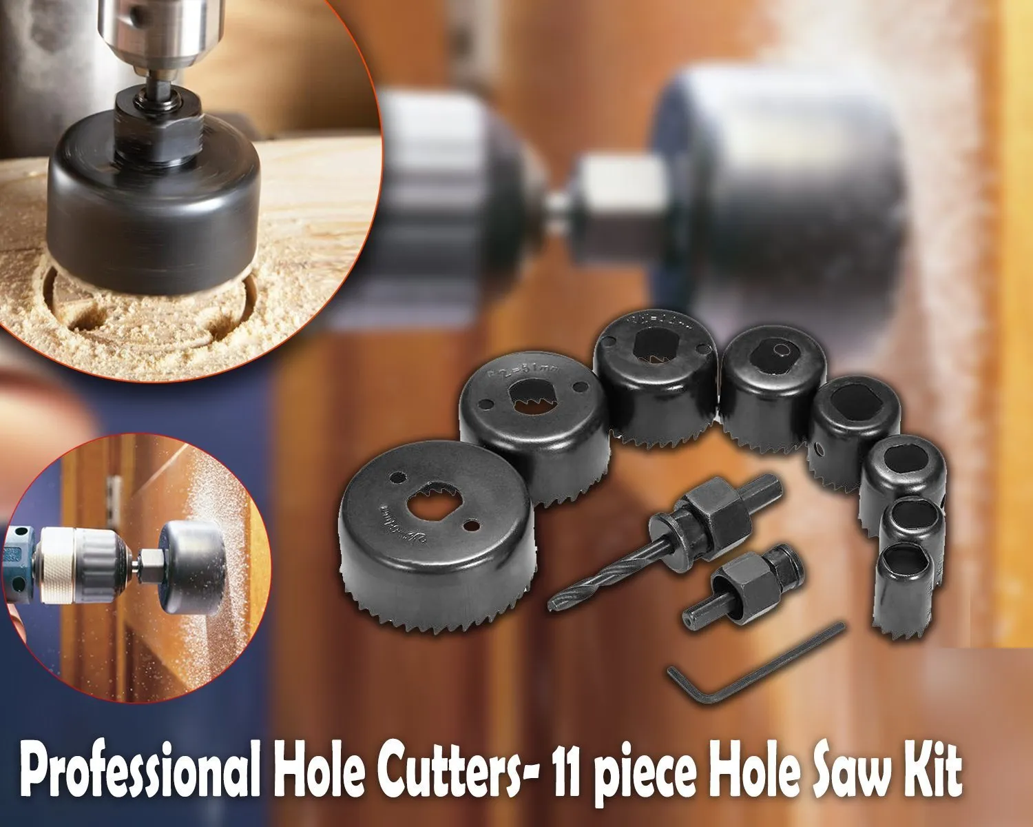 428 Wood Hole Saw Cutting Set (11 pcs, 19-64mm, Multicolour)