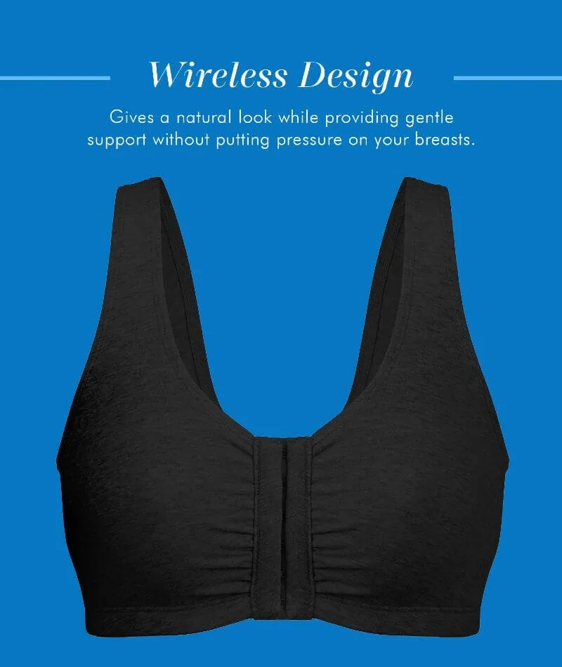 Bestform Unlined Wire-Free Cotton Stretch Sports Bra With Front Closure - Black