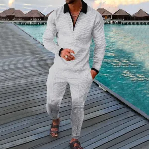 Black Collared Long Sleeve Grey Polo Suit