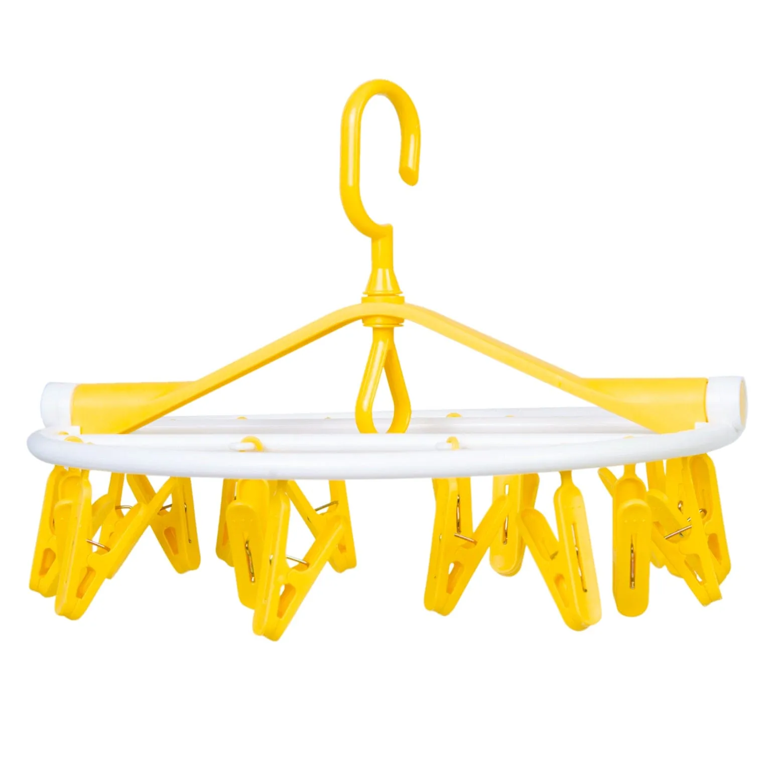 Clothes Hanger Round Foldable 18 Clips Yellow