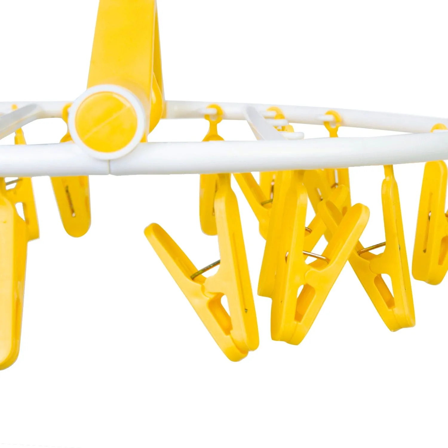 Clothes Hanger Round Foldable 18 Clips Yellow