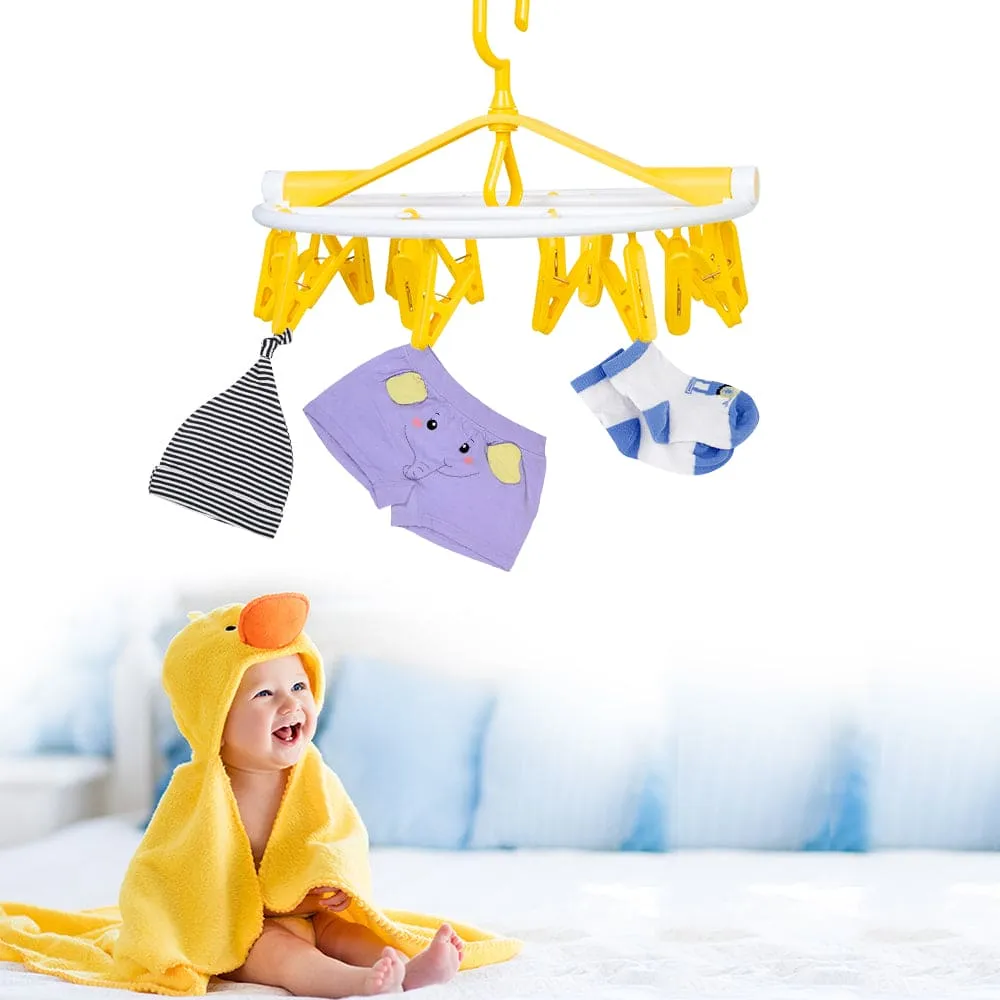 Clothes Hanger Round Foldable 18 Clips Yellow