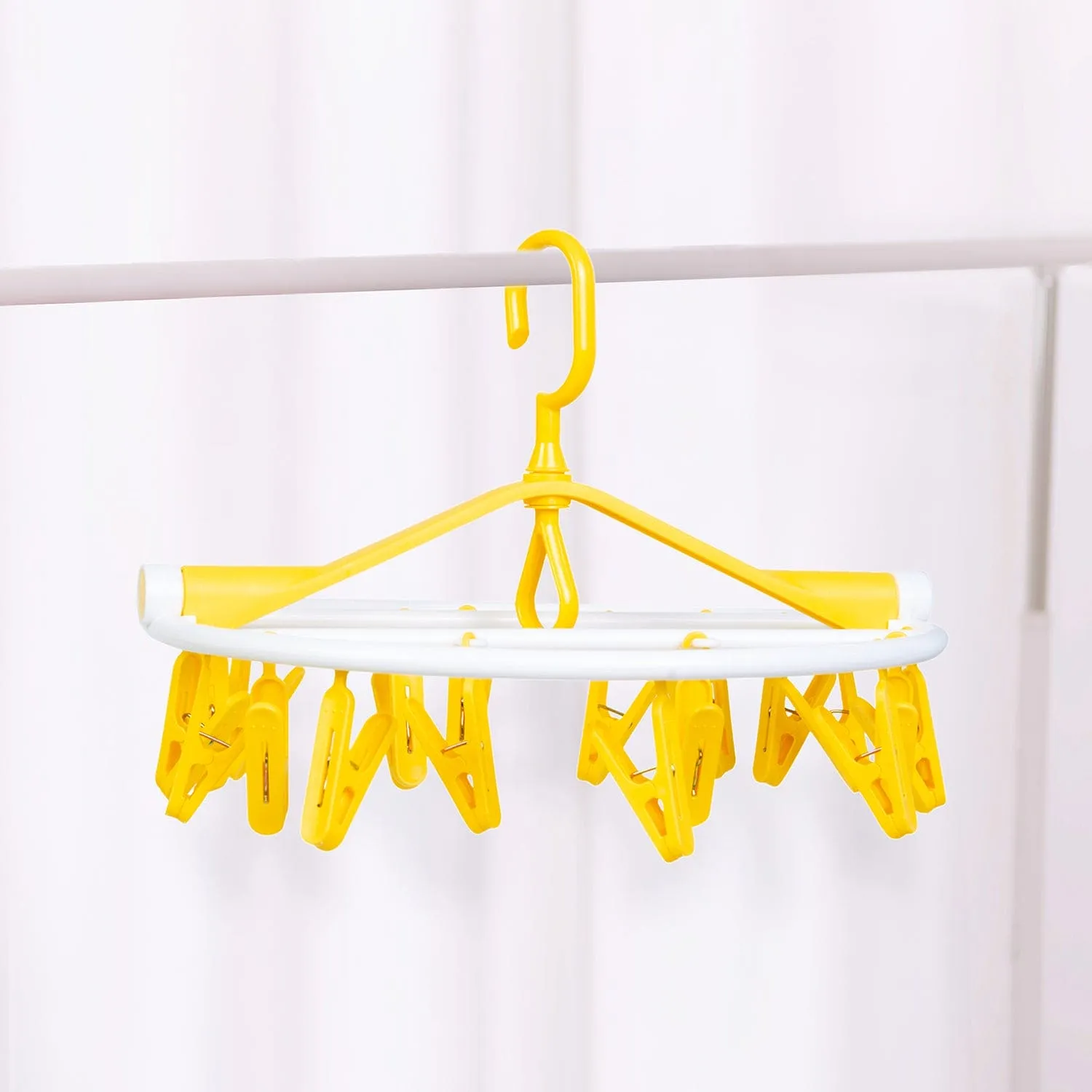 Clothes Hanger Round Foldable 18 Clips Yellow