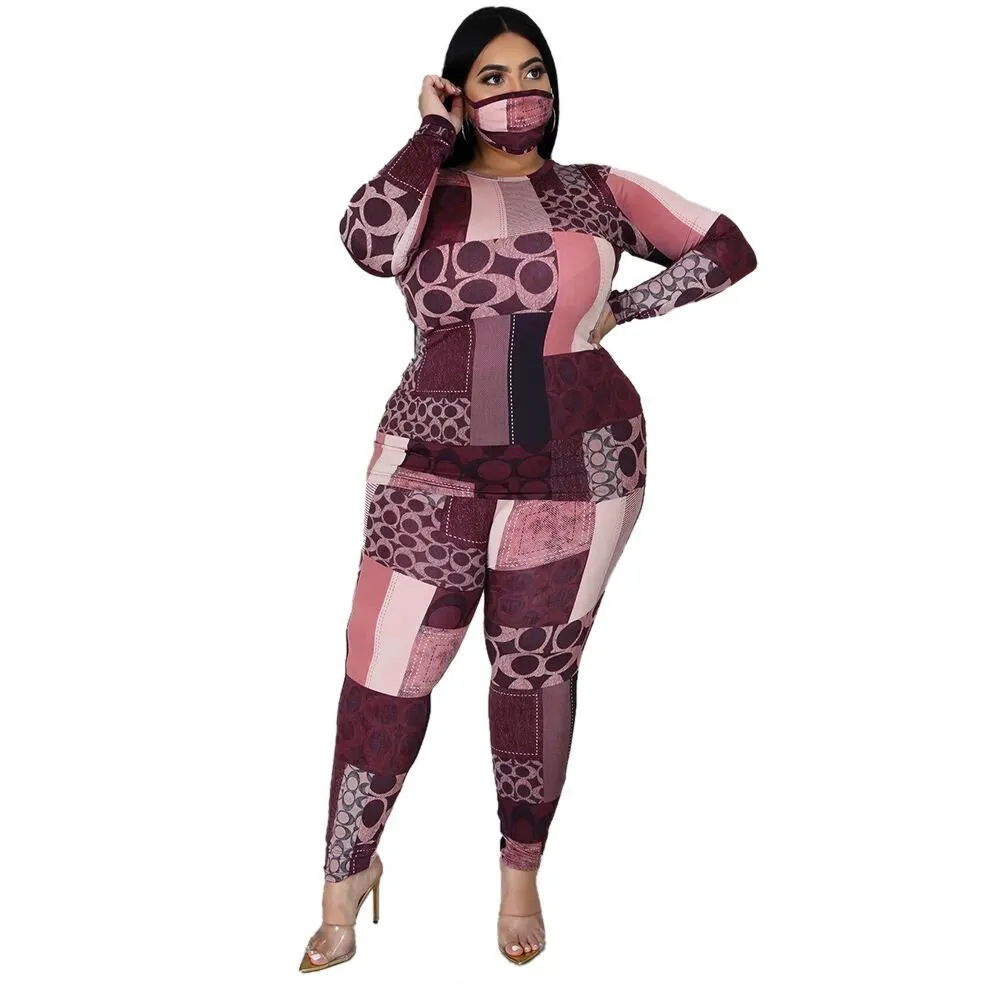 Curvy Patchwork Stretch Tracksuit Set