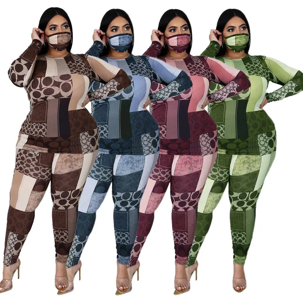 Curvy Patchwork Stretch Tracksuit Set