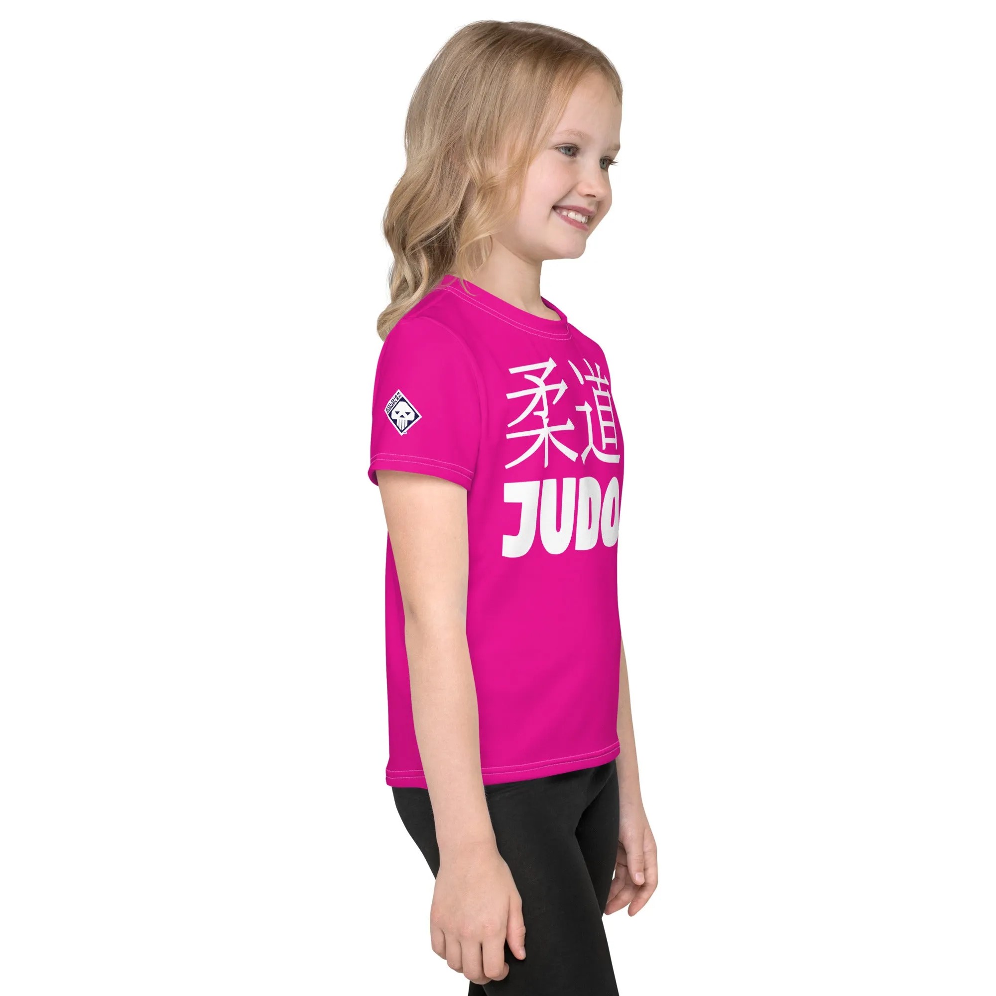 Dynamic Comfort: Girl's Short Sleeve Classic Judo Rash Guard - Hollywood Cerise