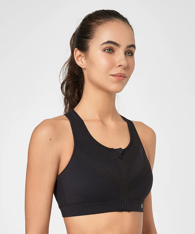 Enfold Zip Mesh Padded Running Bra | Women's High Support Sports Bra (Plus Size)