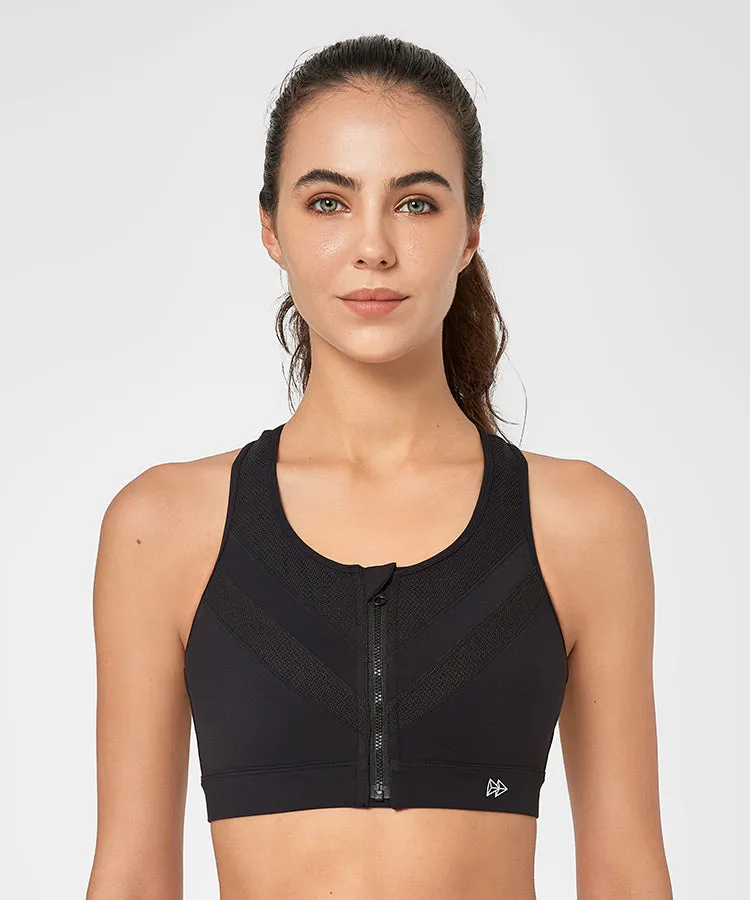 Enfold Zip Mesh Padded Running Bra | Women's High Support Sports Bra (Plus Size)