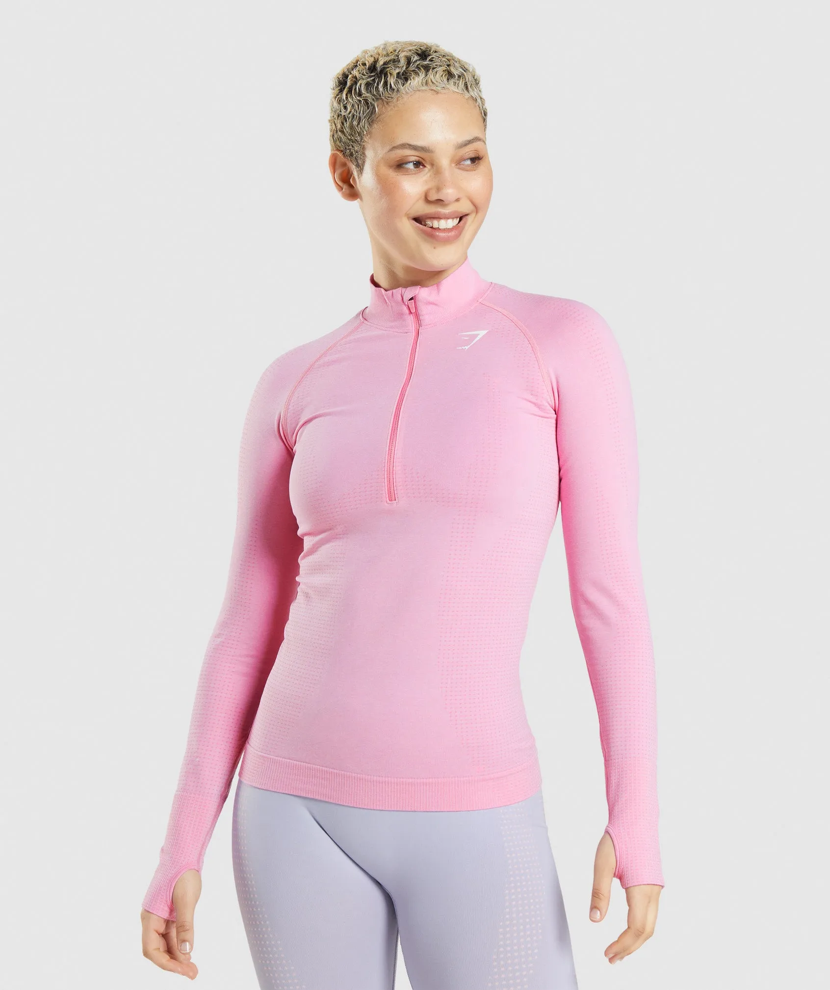 Gymshark Vital Seamless 2.0 1/2 Zip Pullover - Sorbet Pink Marl