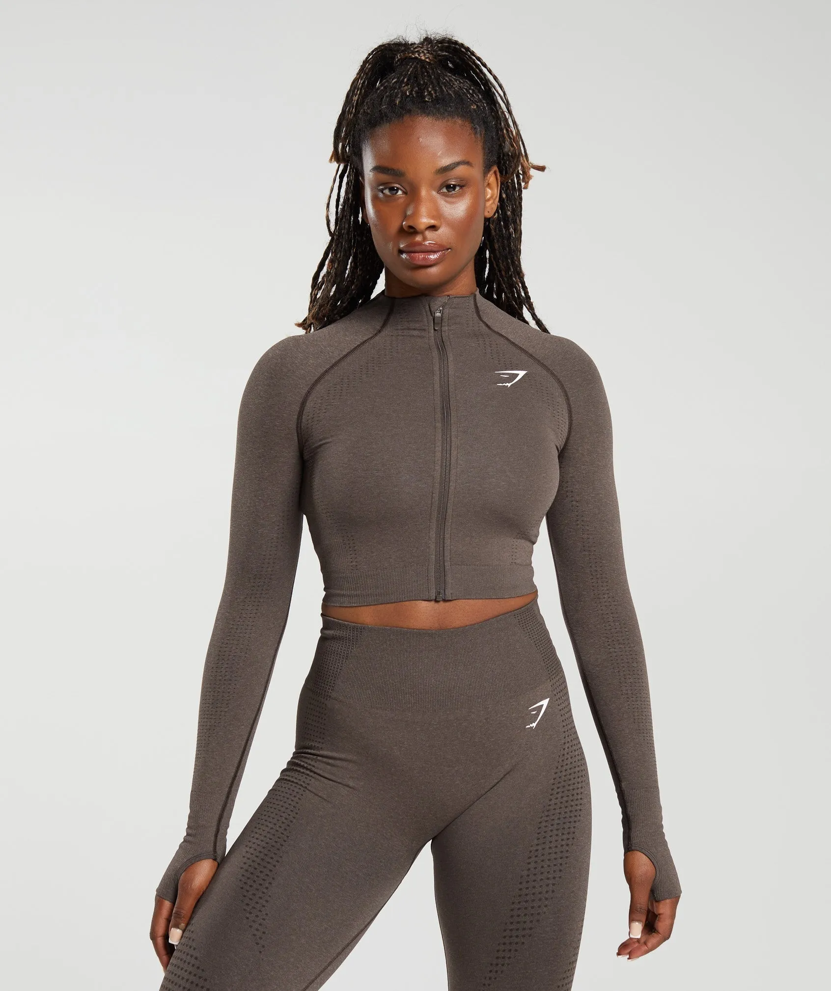 Gymshark Vital Seamless 2.0 Midi Zip Up Jacket - Brown Marl