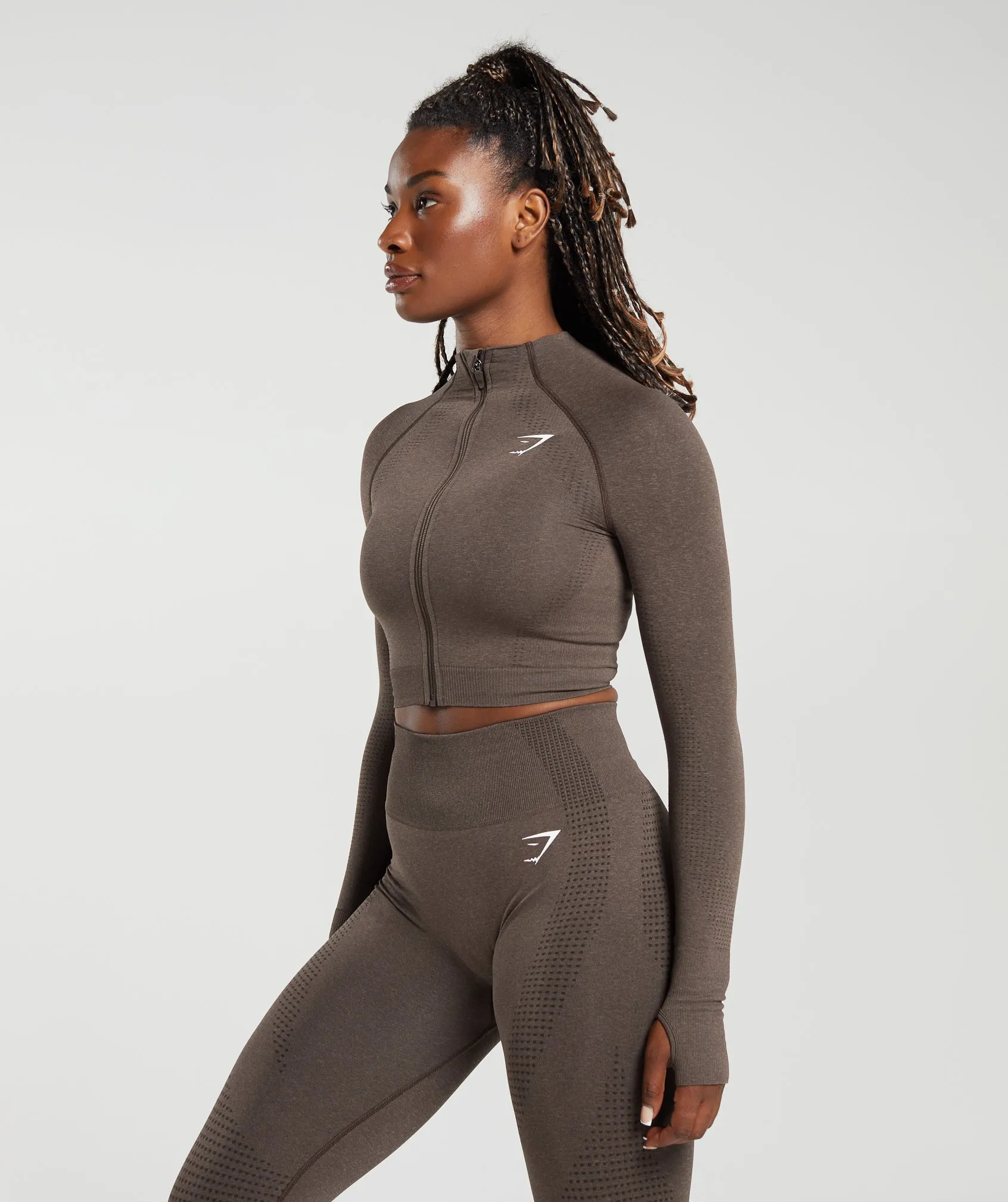 Gymshark Vital Seamless 2.0 Midi Zip Up Jacket - Brown Marl