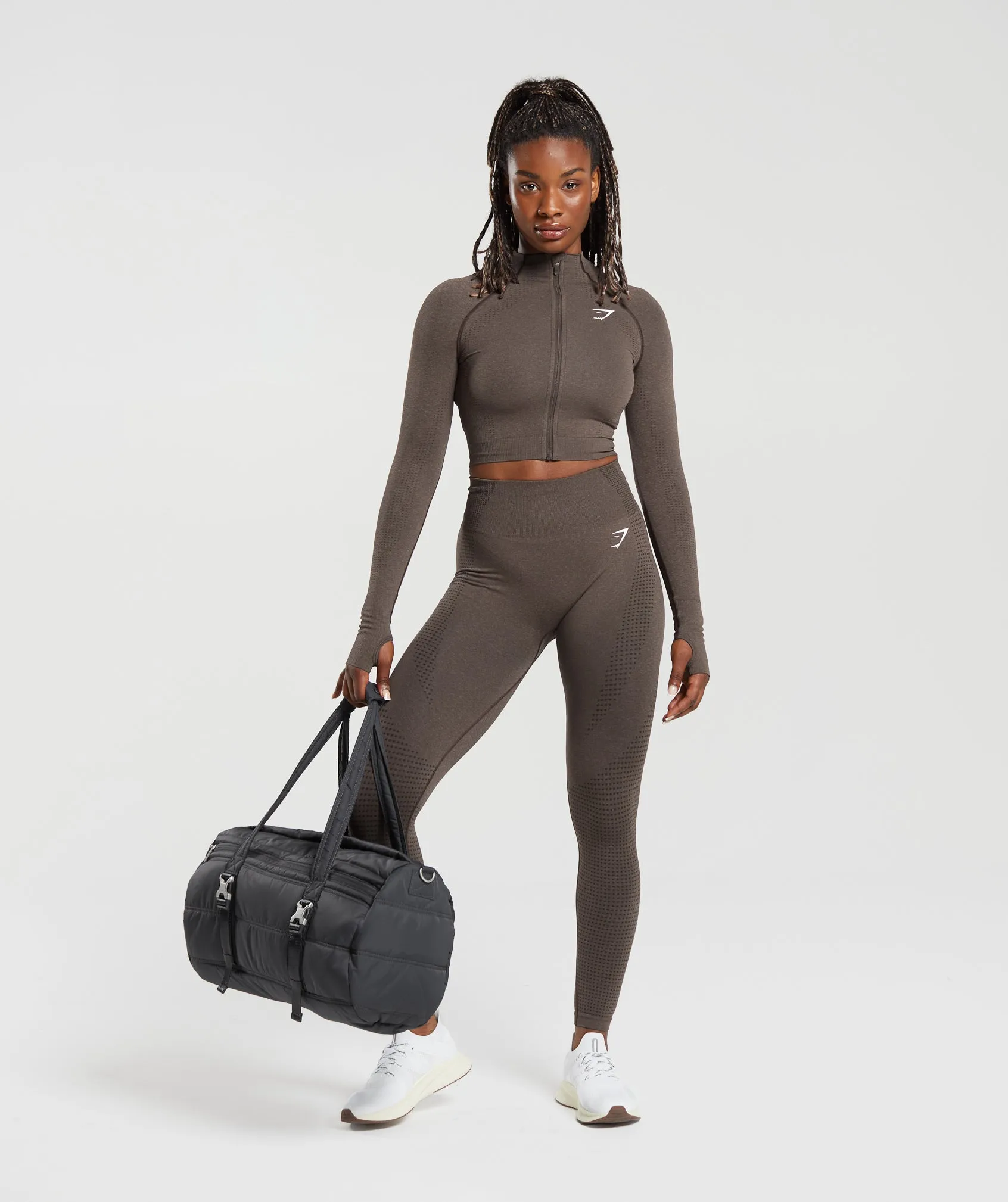 Gymshark Vital Seamless 2.0 Midi Zip Up Jacket - Brown Marl