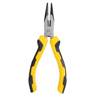 Homdum 6 inch Sturdy Steel long nose plier Deli 160mm Multi-purpose Needle Nose Mini Plier double color sleeve black & yellow