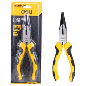 Homdum 6 inch Sturdy Steel long nose plier Deli 160mm Multi-purpose Needle Nose Mini Plier double color sleeve black & yellow