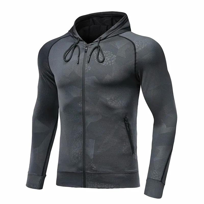 Hooded Fitness Sport Jacket Men Quick Dry Running Coat Zipper Hoody Sweatshirt Sportswear Gym Hoodies Training Clothing