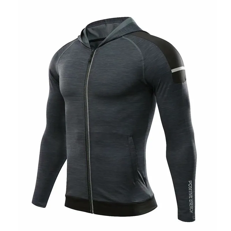 Hooded Fitness Sport Jacket Men Quick Dry Running Coat Zipper Hoody Sweatshirt Sportswear Gym Hoodies Training Clothing