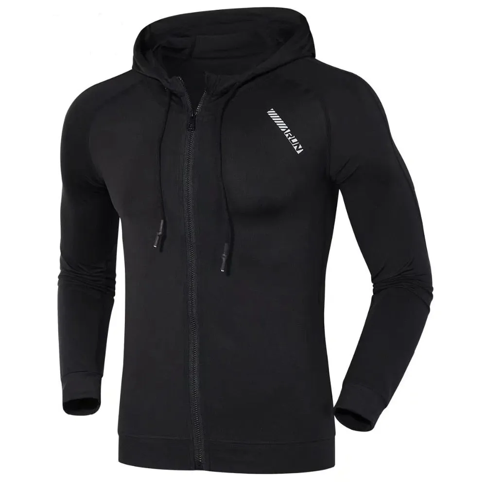 Hooded Fitness Sport Jacket Men Quick Dry Running Coat Zipper Hoody Sweatshirt Sportswear Gym Hoodies Training Clothing