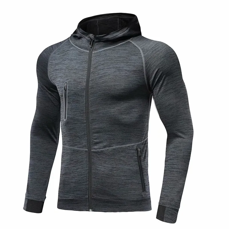 Hooded Fitness Sport Jacket Men Quick Dry Running Coat Zipper Hoody Sweatshirt Sportswear Gym Hoodies Training Clothing