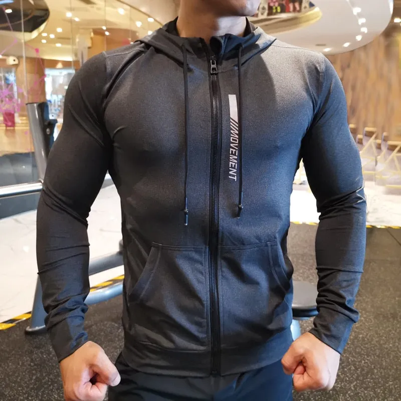 Hooded Fitness Sport Jacket Men Quick Dry Running Coat Zipper Hoody Sweatshirt Sportswear Gym Hoodies Training Clothing