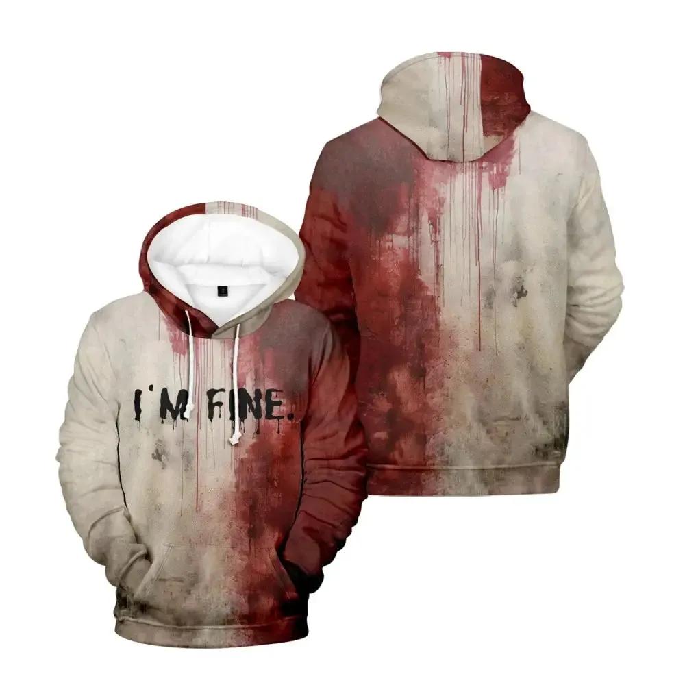 I'M Fine Bloody hooded  Problem Solved  hooded drawstring pocket sweatshirt men/women hip hop Pullovers