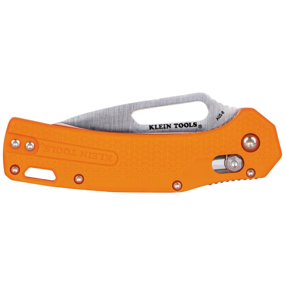 Klein OFK000ORT KTO Resurgence Fishing Knife, Drop Point Blade, Orange Handle