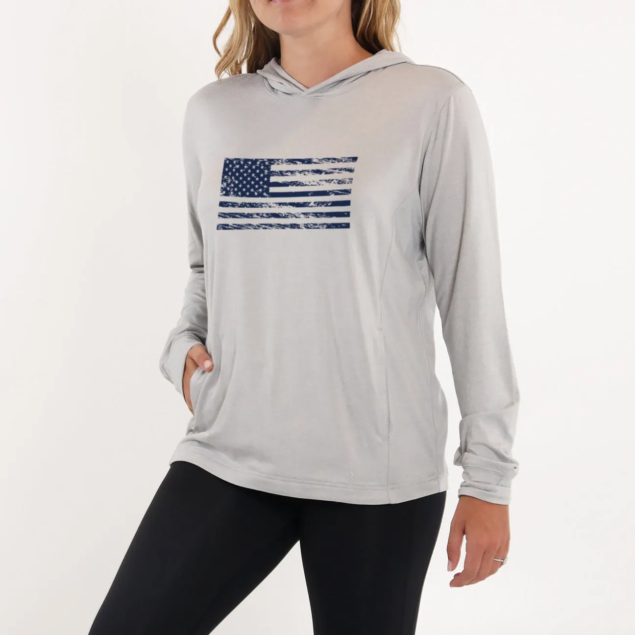 Ladies Blacks Beach Hoodie Vintage Flag - Steel Heather