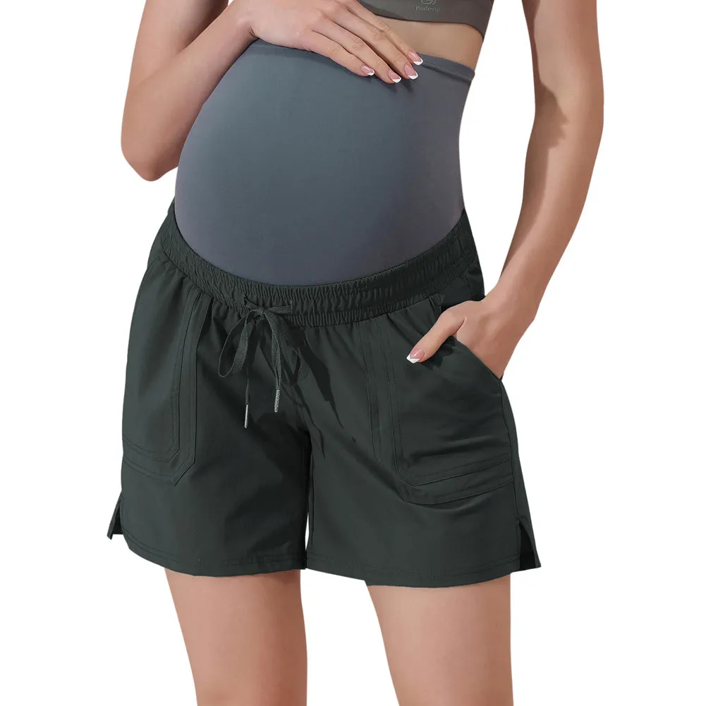 Maacie Maternity Dark Grey Quick Dry Waterproof 5" Workout Hiking Sports Shorts Outdoor Casual