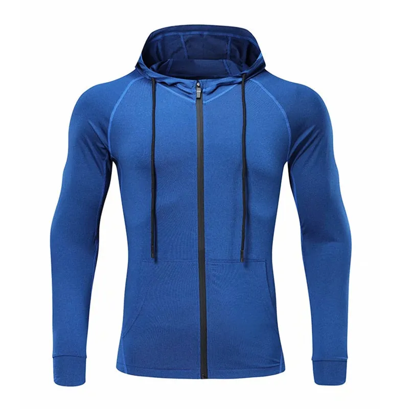 Men Fitness Sport Jacket Gym Running Hoodies Male Sportswear Workout Coat Jogging Hooded Shirt Outdoor Sweatshirt MMA Dry Fit