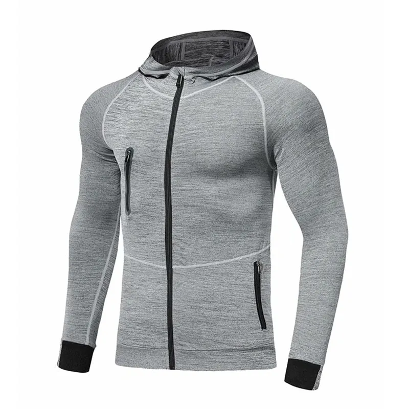 Men Fitness Sport Jacket Gym Running Hoodies Male Sportswear Workout Coat Jogging Hooded Shirt Outdoor Sweatshirt MMA Dry Fit