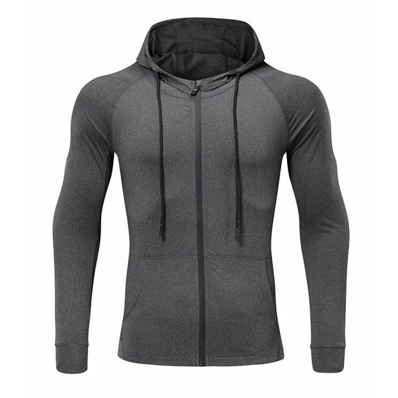 Men Fitness Sport Jacket Gym Running Hoodies Male Sportswear Workout Coat Jogging Hooded Shirt Outdoor Sweatshirt MMA Dry Fit