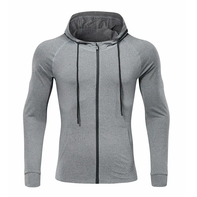 Men Fitness Sport Jacket Gym Running Hoodies Male Sportswear Workout Coat Jogging Hooded Shirt Outdoor Sweatshirt MMA Dry Fit