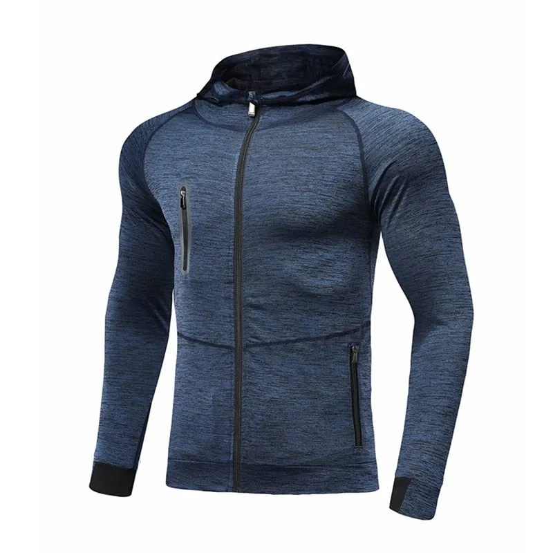 Men Fitness Sport Jacket Gym Running Hoodies Male Sportswear Workout Coat Jogging Hooded Shirt Outdoor Sweatshirt MMA Dry Fit