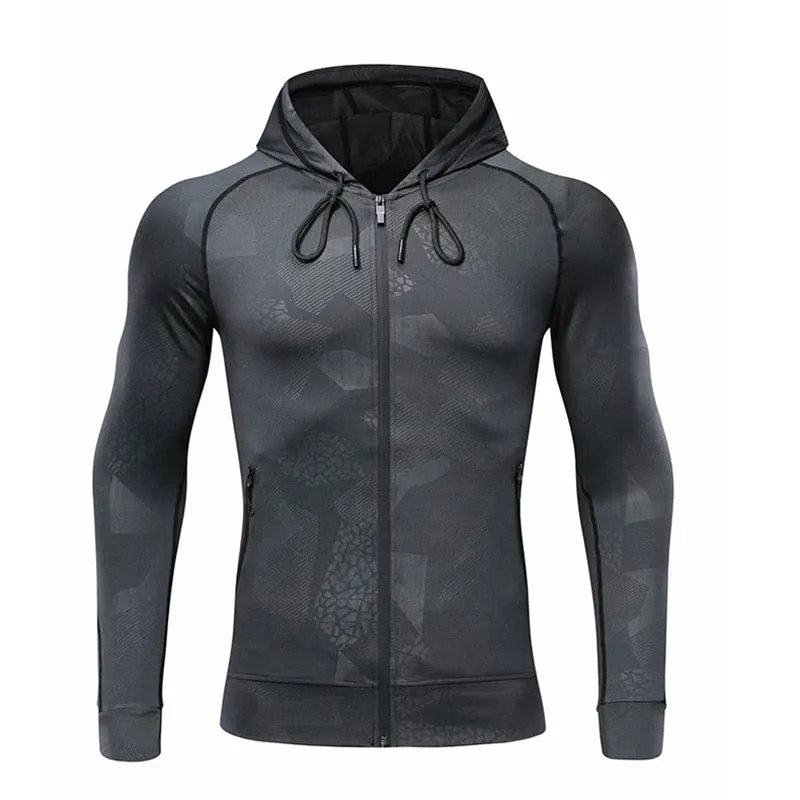 Men Fitness Sport Jacket Gym Running Hoodies Male Sportswear Workout Coat Jogging Hooded Shirt Outdoor Sweatshirt MMA Dry Fit