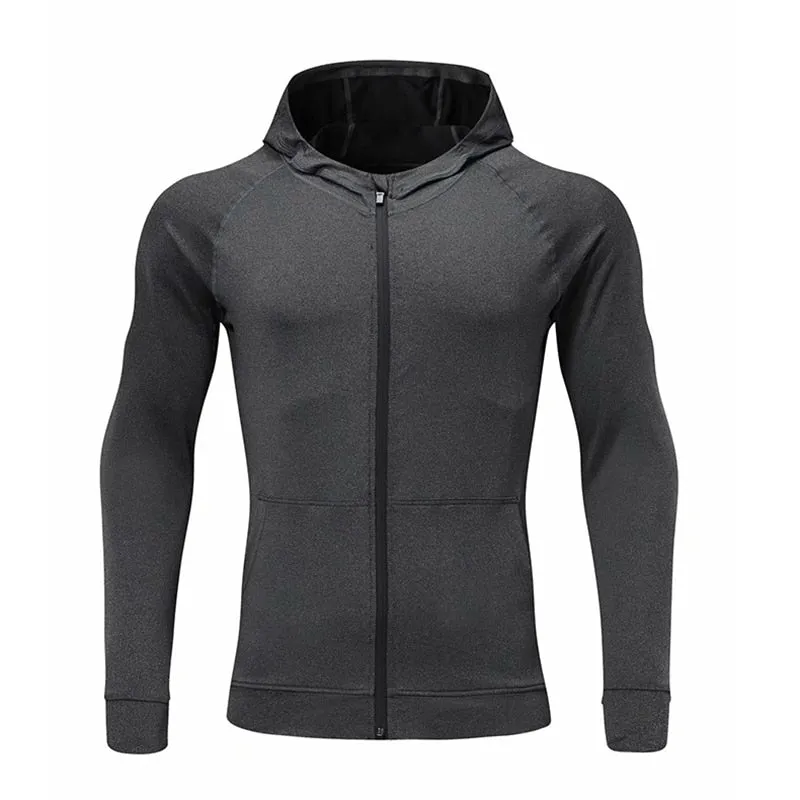 Men Fitness Sport Jacket Gym Running Hoodies Male Sportswear Workout Coat Jogging Hooded Shirt Outdoor Sweatshirt MMA Dry Fit