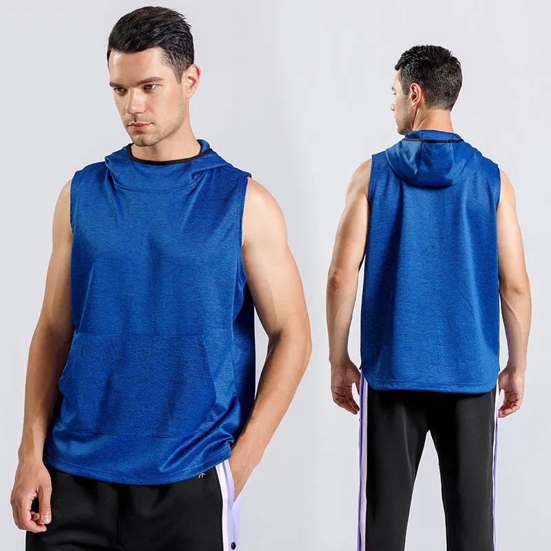 Mens Sport Sleeveless Sweatshirt Gym Training Hoodies Tank Clothing Male Fitness Shirts Tops Bodybuilding Singlet Workout Vest