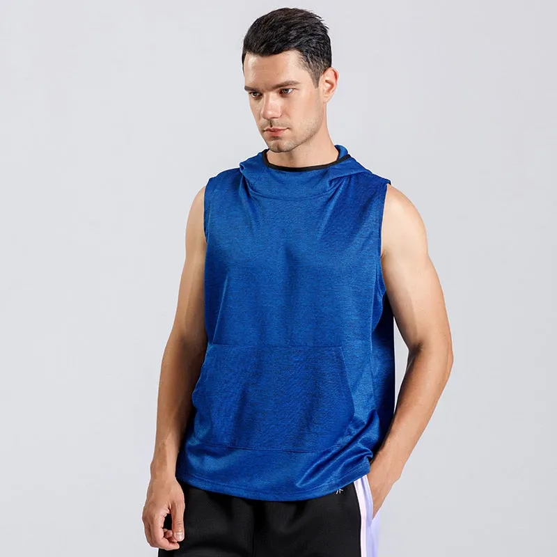 Mens Sport Sleeveless Sweatshirt Gym Training Hoodies Tank Clothing Male Fitness Shirts Tops Bodybuilding Singlet Workout Vest