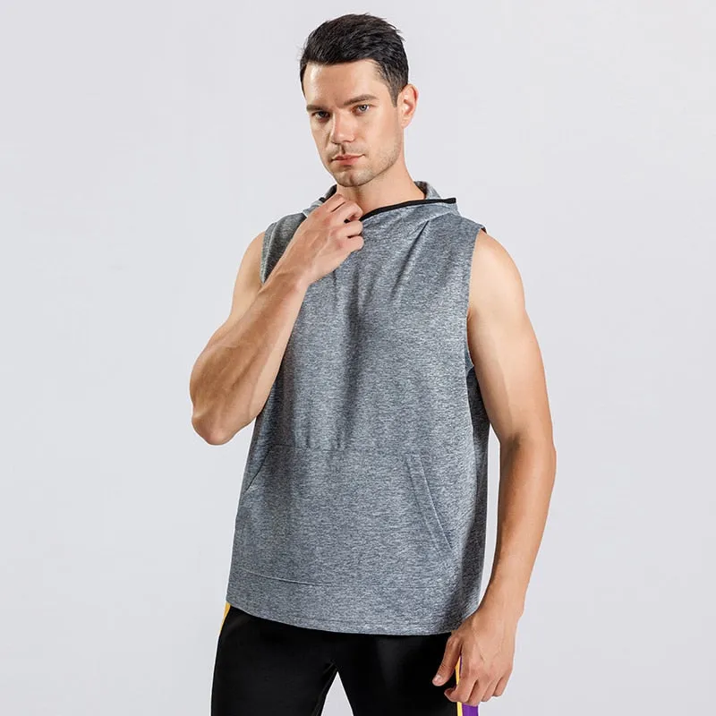 Mens Sport Sleeveless Sweatshirt Gym Training Hoodies Tank Clothing Male Fitness Shirts Tops Bodybuilding Singlet Workout Vest