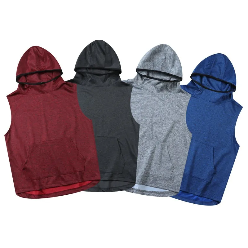 Mens Sport Sleeveless Sweatshirt Gym Training Hoodies Tank Clothing Male Fitness Shirts Tops Bodybuilding Singlet Workout Vest