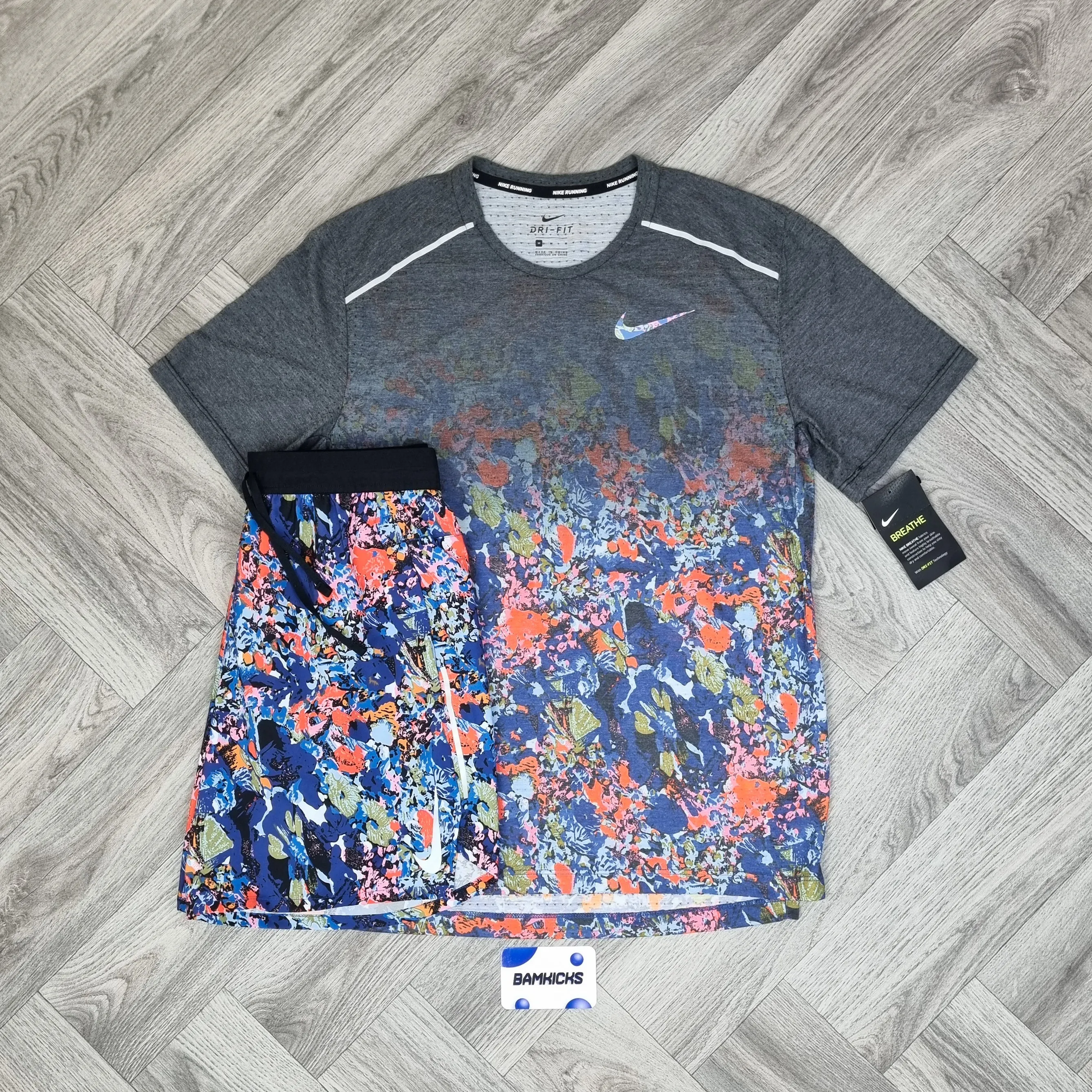 Nike Miler 1.0 T-Shirt & Shorts Floral Blue Set