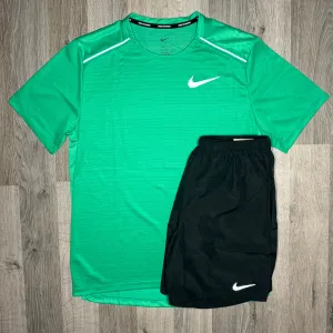 Nike Miler & Challenger Set - Tee & Shorts - Green / Black