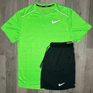 Nike Miler & Flex Stride Set - Tee & Shorts - Strike Green / Black