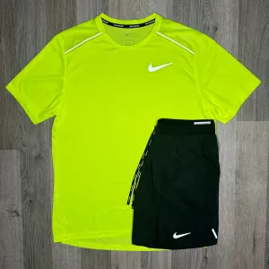 Nike Miler & Flex Stride Set - Tee / Shorts - Volt / Black