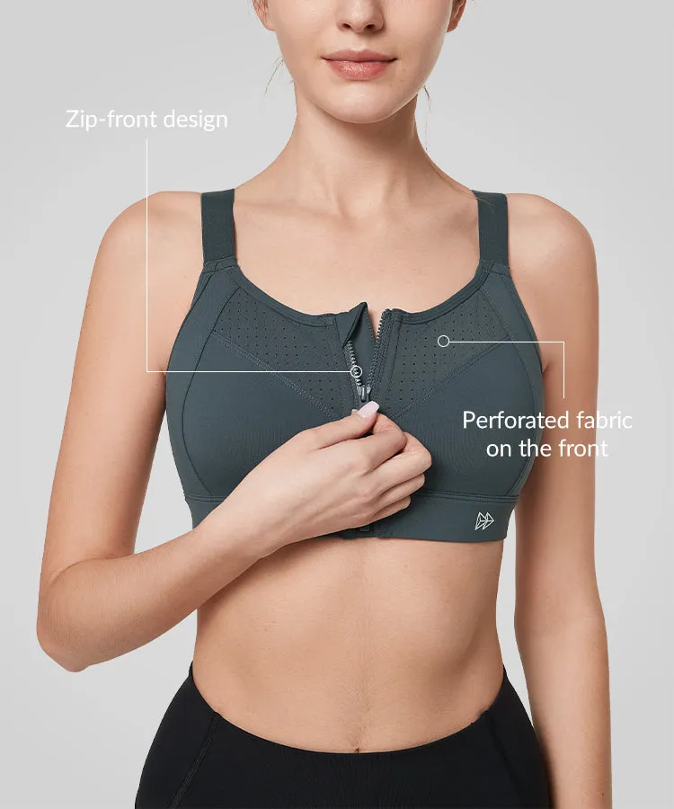 Power Zip Adjustable Straps Padded Running Bra | Women's High Support Sports Bra