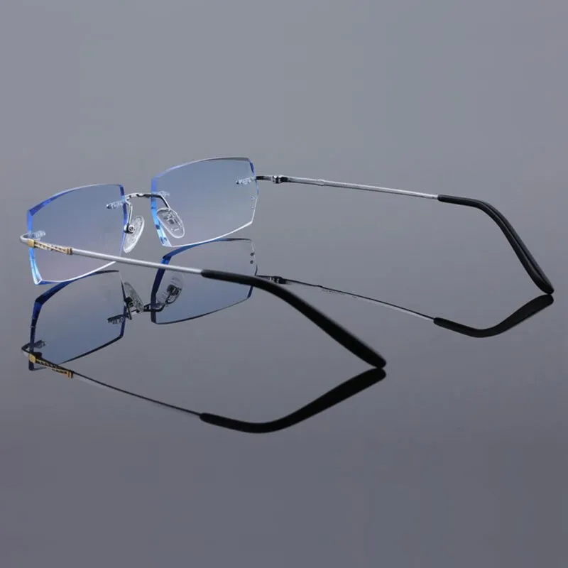 Reven Jate Men's Rimless Rectangle Titanium Eyeglasses 8036